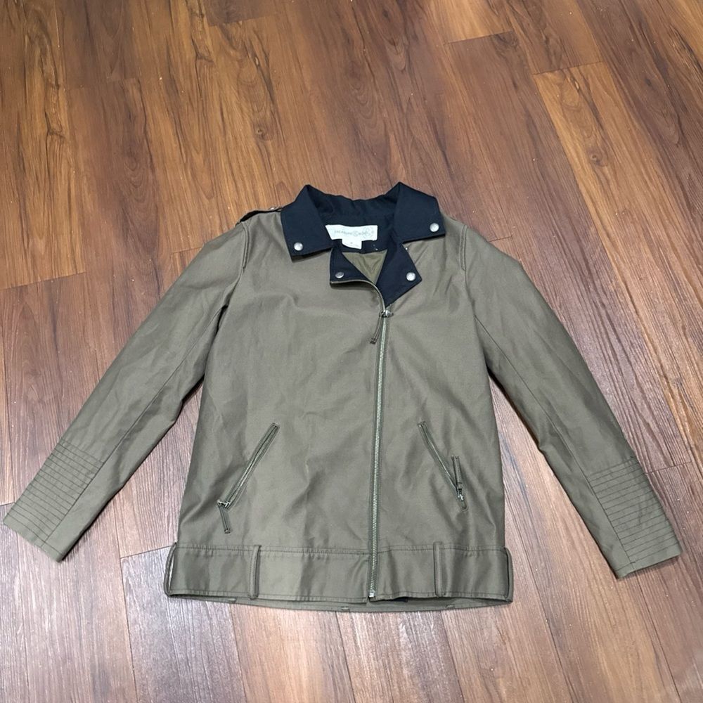 TREASURE & BOND Olive Green Bomber Jacket Full Zip Collared Pockets Size Medium